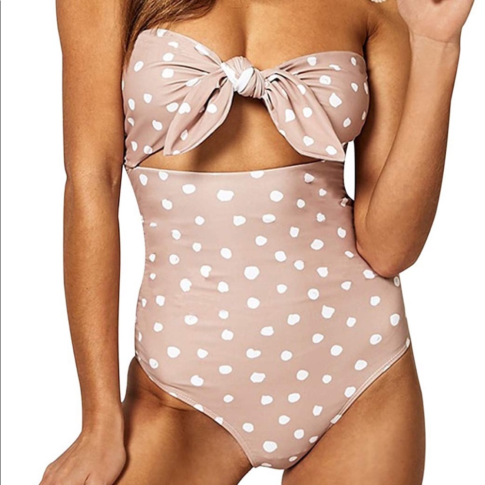 TSWRK Women's Strapless Tie Knot Bathing Suit